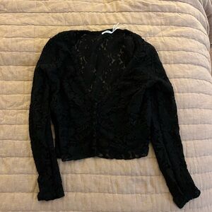 Kimchi Blue Black Lace V-Neck Button-Front Blouse